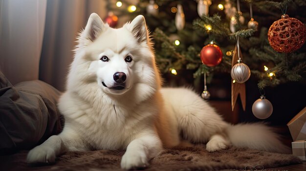 Foto cane con sfondo natalizio