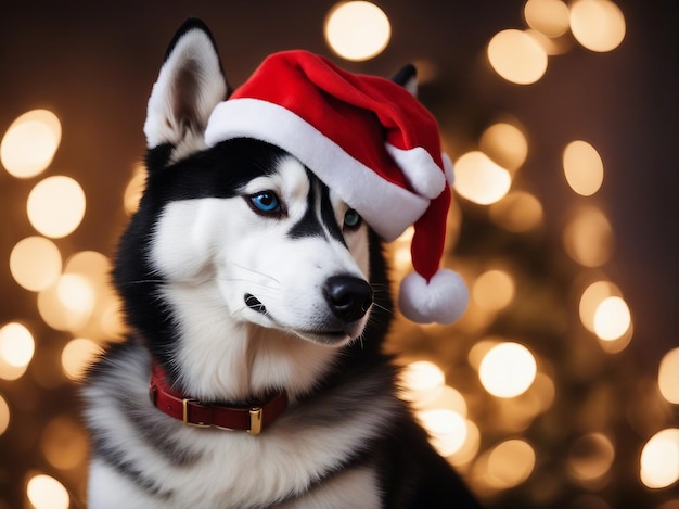 Dog with christmas hat