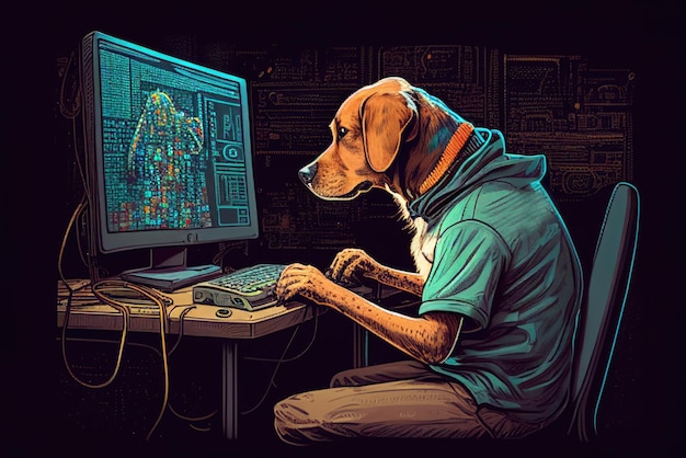 A Dog With Clothes On Works At The Computer Generative AI