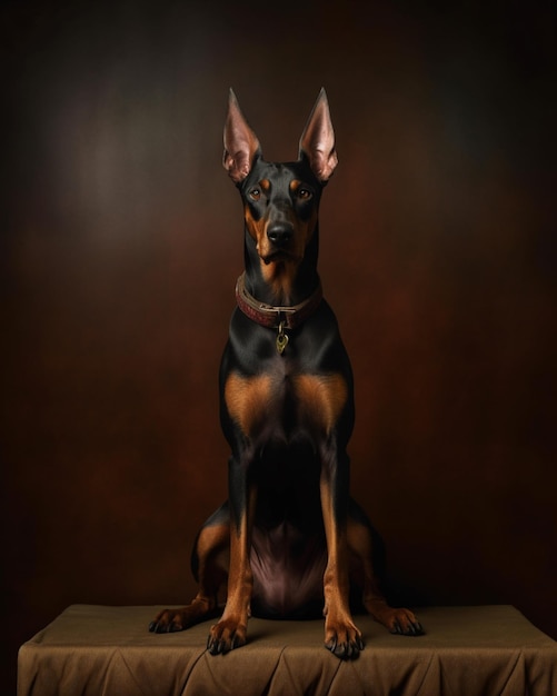 Photo a dog with a collar that says doberman on it