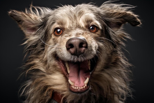 A dog with a collar that says " happy "