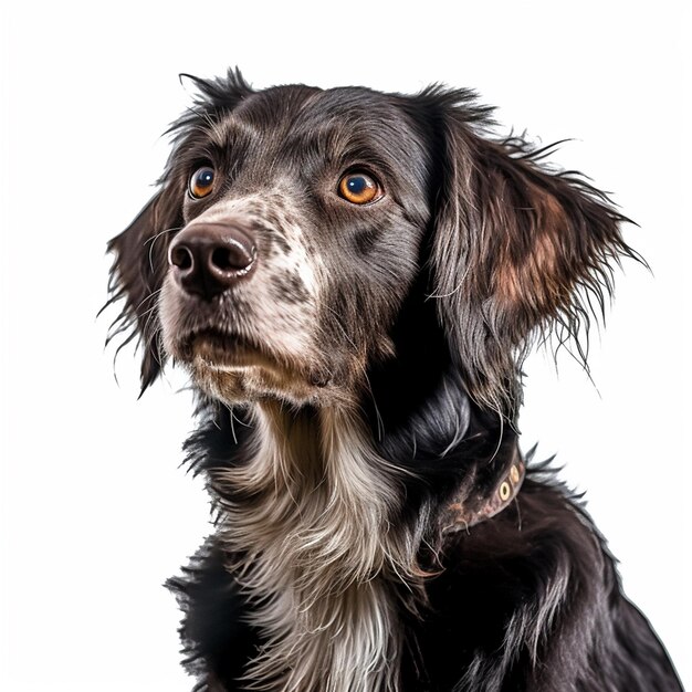 A dog with a collar that says'the word dog'on it