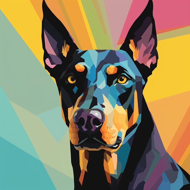 a dog with a colorful background that has a colorful background.
