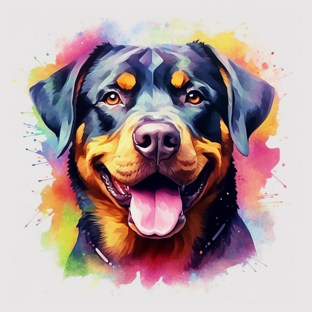 A dog with a colorful background that says rottweiler