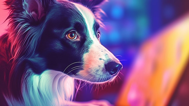 A dog with a colorful background