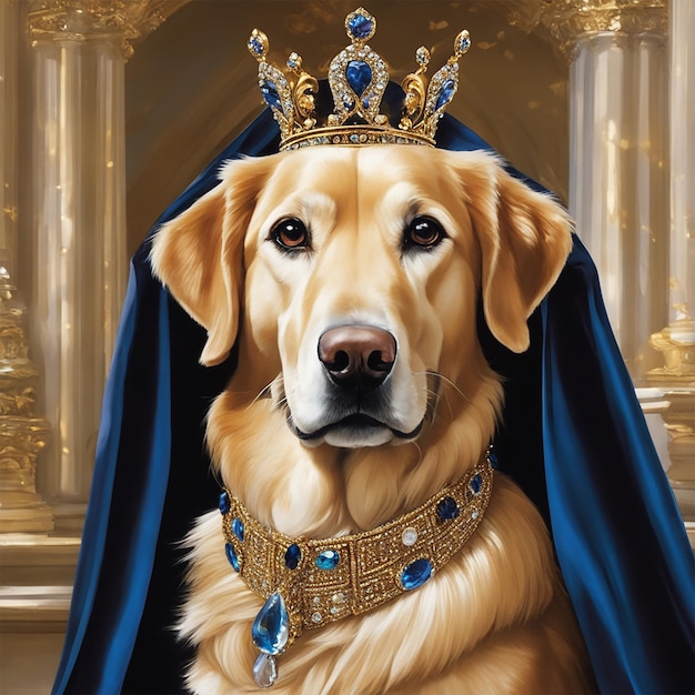 a dog with a crown and a crown on it