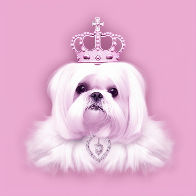 Photo a dog with a crown on its head and a pink background.