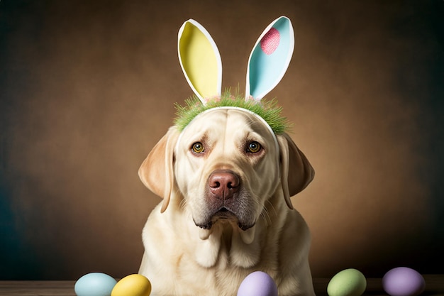 Dog with easter eggs and ears created with generative ai technology high quality illustration