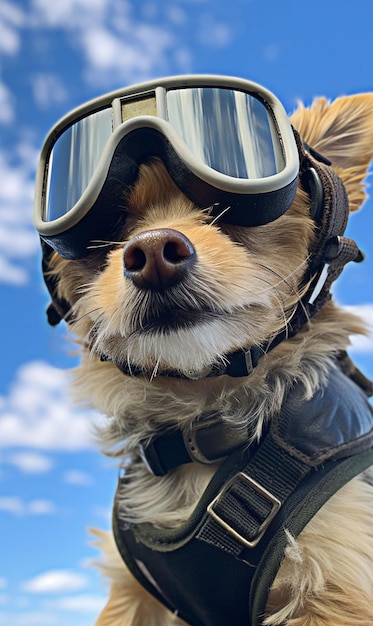 Dog with flight suit flying in the sky generative ai