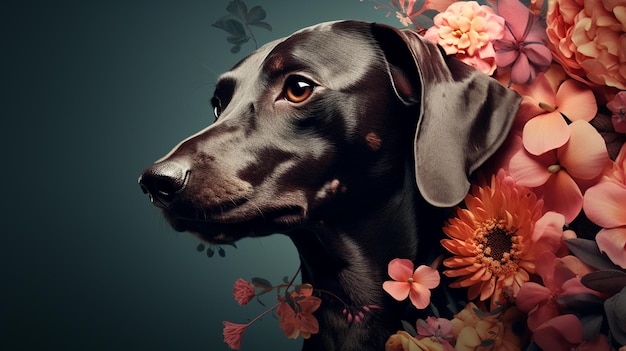 dog with floral Generative AI