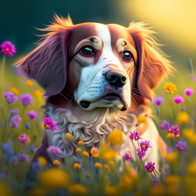 Dog with flowers AI