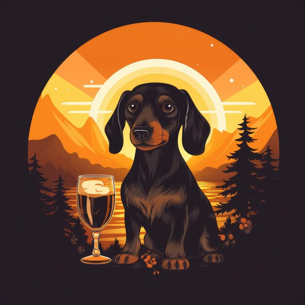 Photo a dog with a glass of wine and a glass of wine.