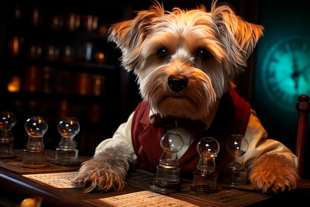 Dog with a glass of winegenerative ai