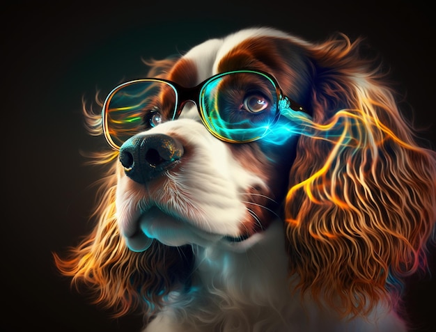 A dog with glasses that says'digital art'on it