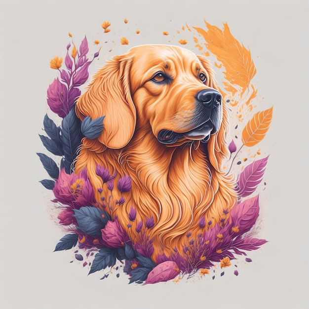 A dog with a golden retriever on it