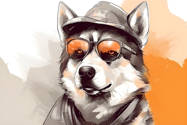 A dog with a hat and sunglasses