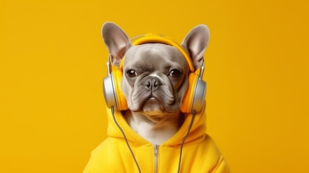 Dog with headphones