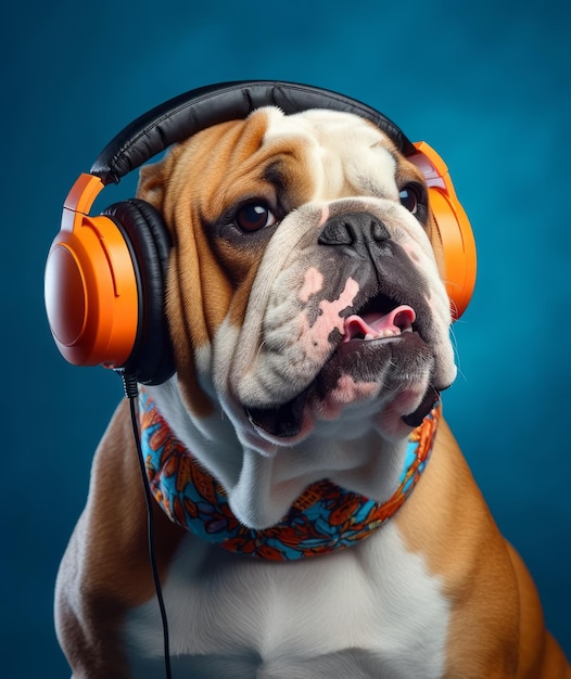 Dog with headphones