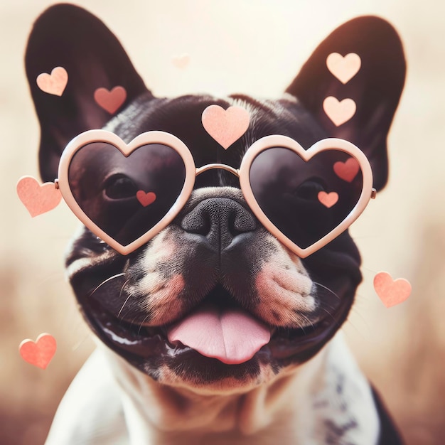 dog with heart glasses ai generative