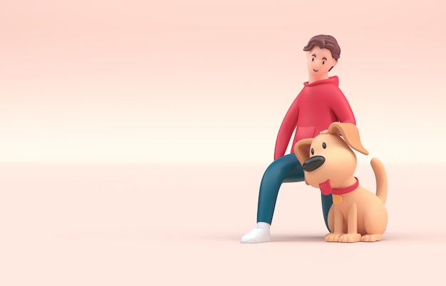 Dog with his Owner 3D Illustration