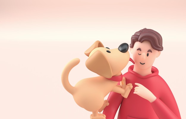 Dog with his Owner 3D Illustration