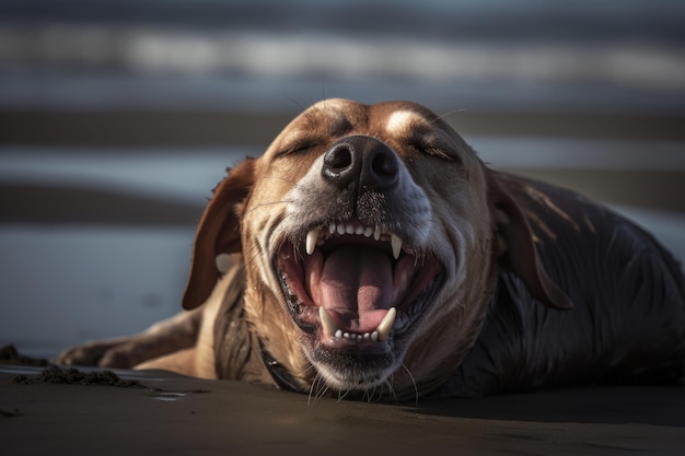 A dog with its mouth open and its mouth open and its mouth open.