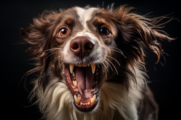 Photo a dog with its mouth open and the word dog on the bottom