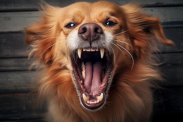 Photo a dog with its mouth open and the word  teeth  on it