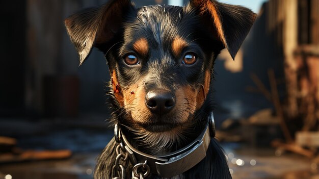 Dog with a leather leash