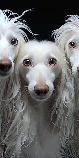 a dog with long hair is looking at the camera