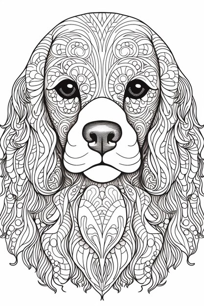 A dog with a long mane and a long nose is drawn in a coloring book generative ai