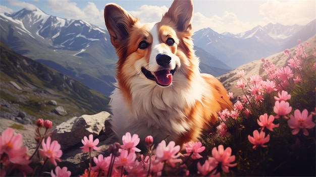 A dog with a mountain in the background