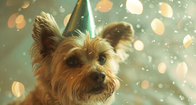 dog with a party hat