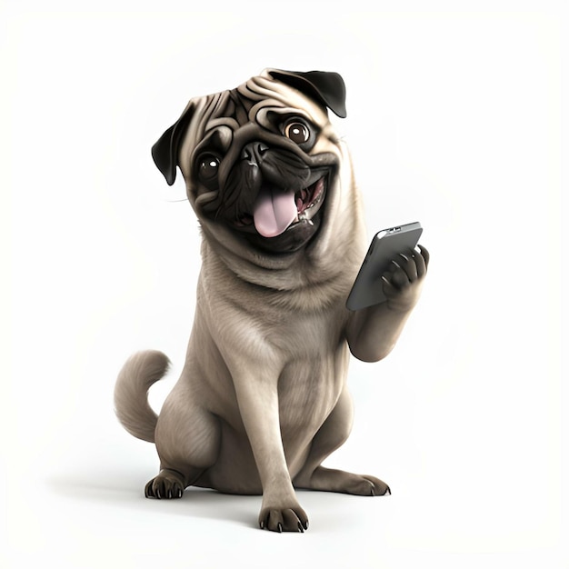 A dog with a phone in his mouth is holding a phone.