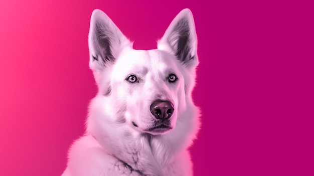 A dog with a pink background