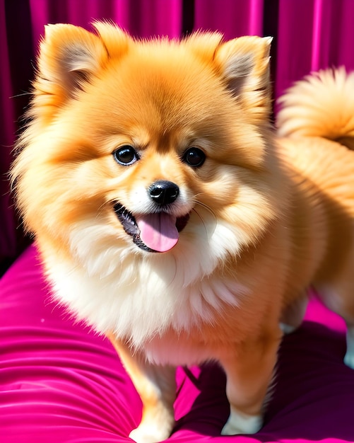 a dog with a pink tongue that is smiling.