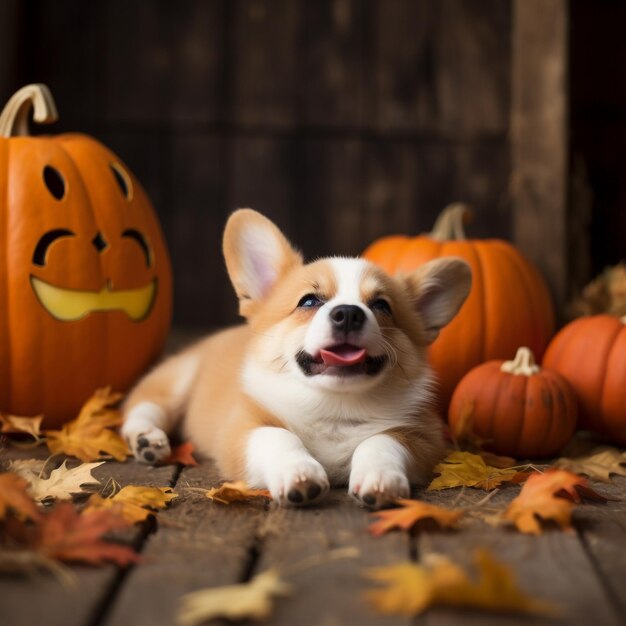 Dog with Pumpkin Halloween decorations