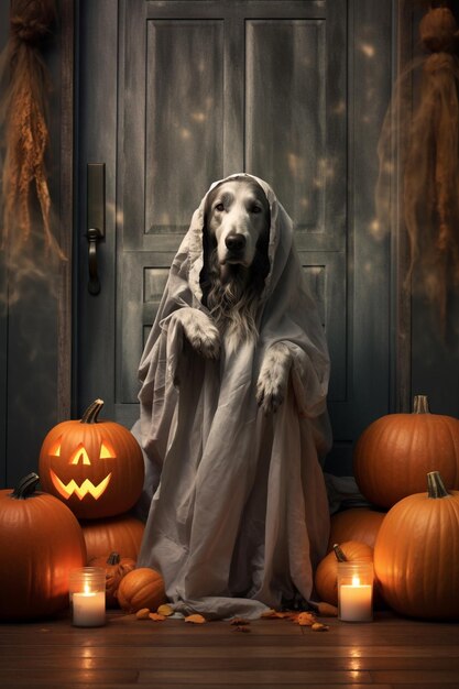 Dog with Pumpkin Halloween decorations