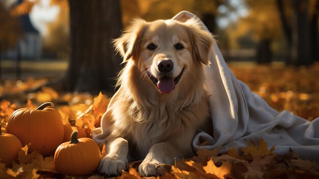 Dog with Pumpkin Halloween decorations