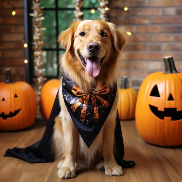 Dog with Pumpkin Halloween decorations