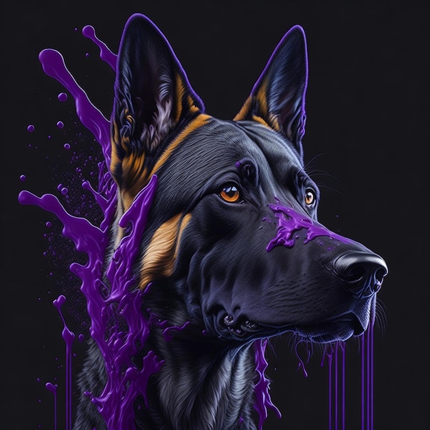 紫と黒の毛皮と紫の色の犬が示されています。