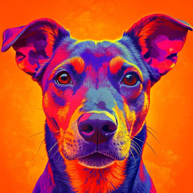 Photo a dog with a purple and blue pattern on its face