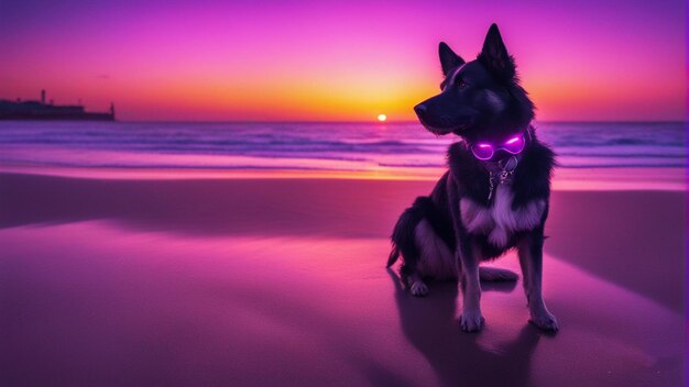 Photo a dog with a purple necklace and a tag that says 