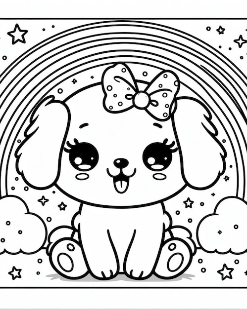 Photo dog with rainbow coloring page for children ai generated