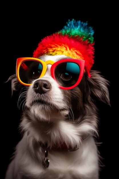 A dog with a rainbow eye and glasses lgbtq