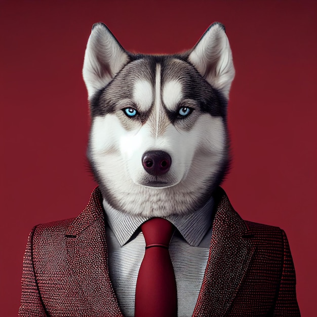 A dog with a red tie and a red tie