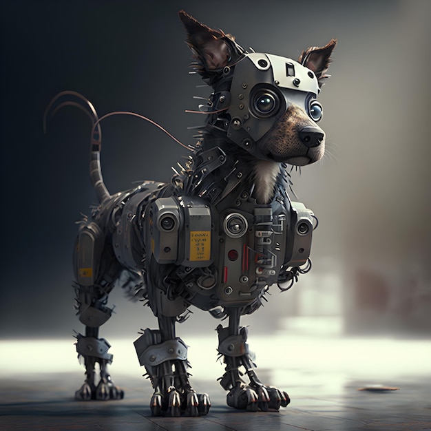 Photo a dog with a robot body and a helmet that says'dog '