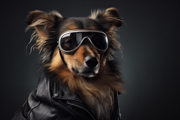 Dog with rock star persona wearing leather jacket and sunglasses created with generative ai