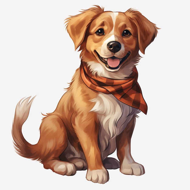 "개 이름의 인용문"이라고 쓰여진 스카프를 입은 개