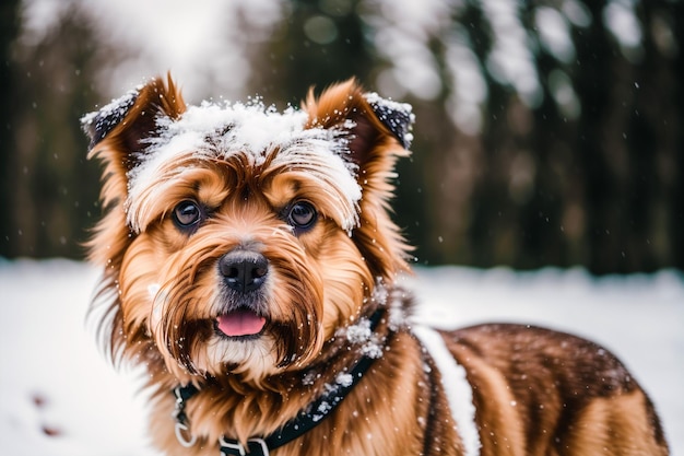 A dog with snow on his face